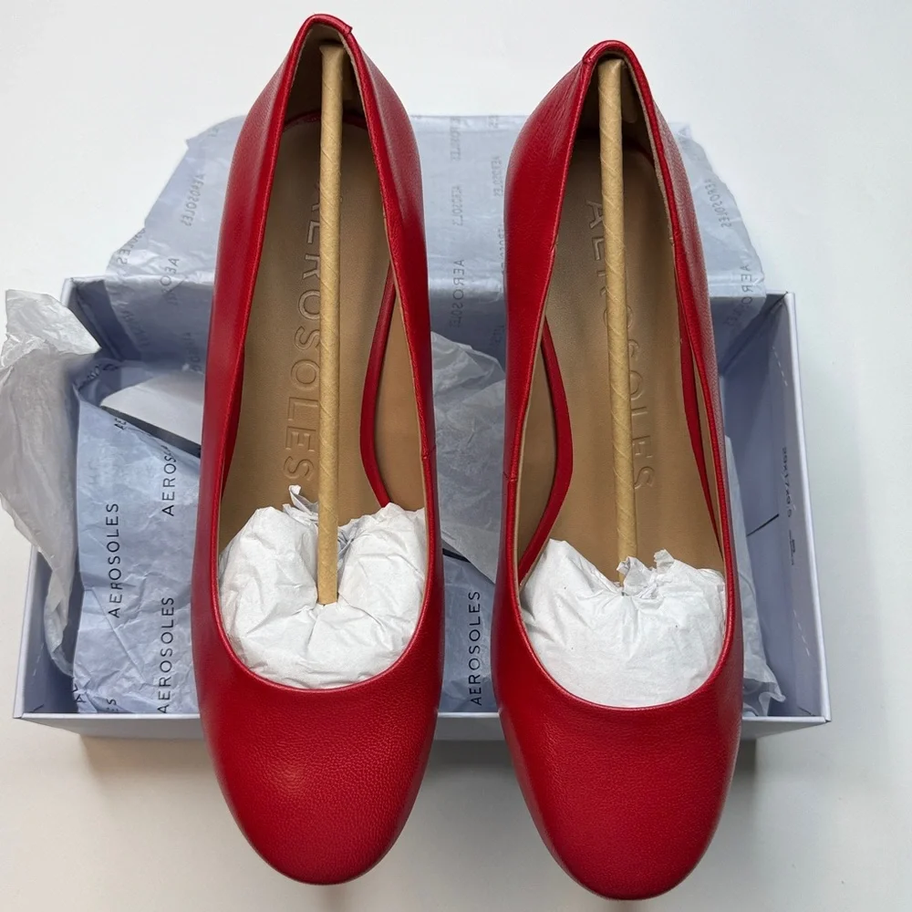 Aerosoles Ebel Dress Mid Heel Pumps- Red - Size 9W Wide Width